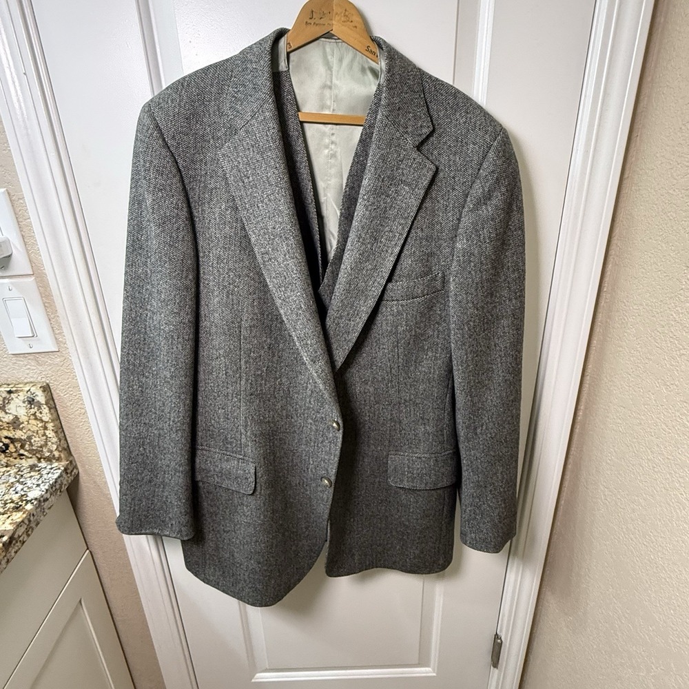 Vintage Chaps Ralph Lauren Wool Tweed Blazer Vest Mens 46 USA Union Made Gray
